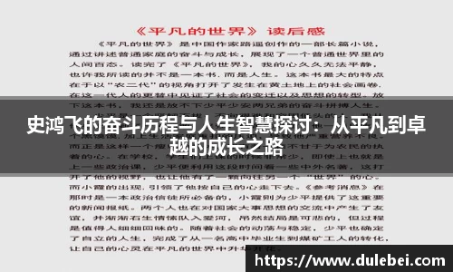 Bevictor伟德史鸿飞的奋斗历程与人生智慧探讨：从平凡到卓越的成长之路